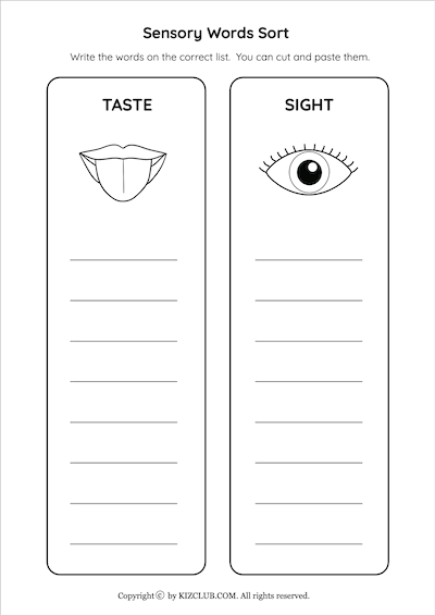 Sensory Words Sort