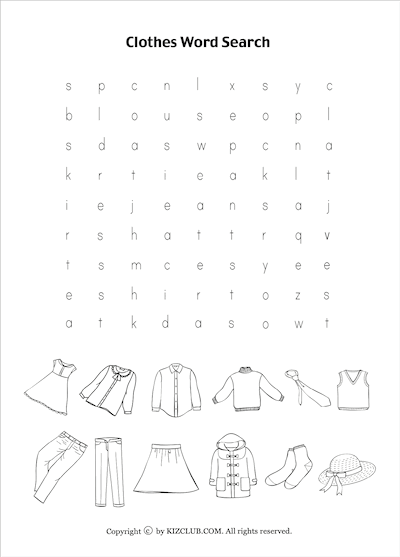 Clothes Word Search